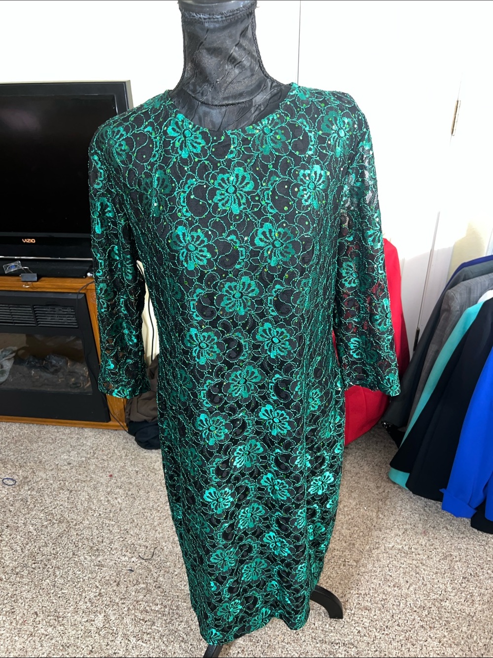 Unk Green Lace Floral Long-Sleeve Women’s Dress